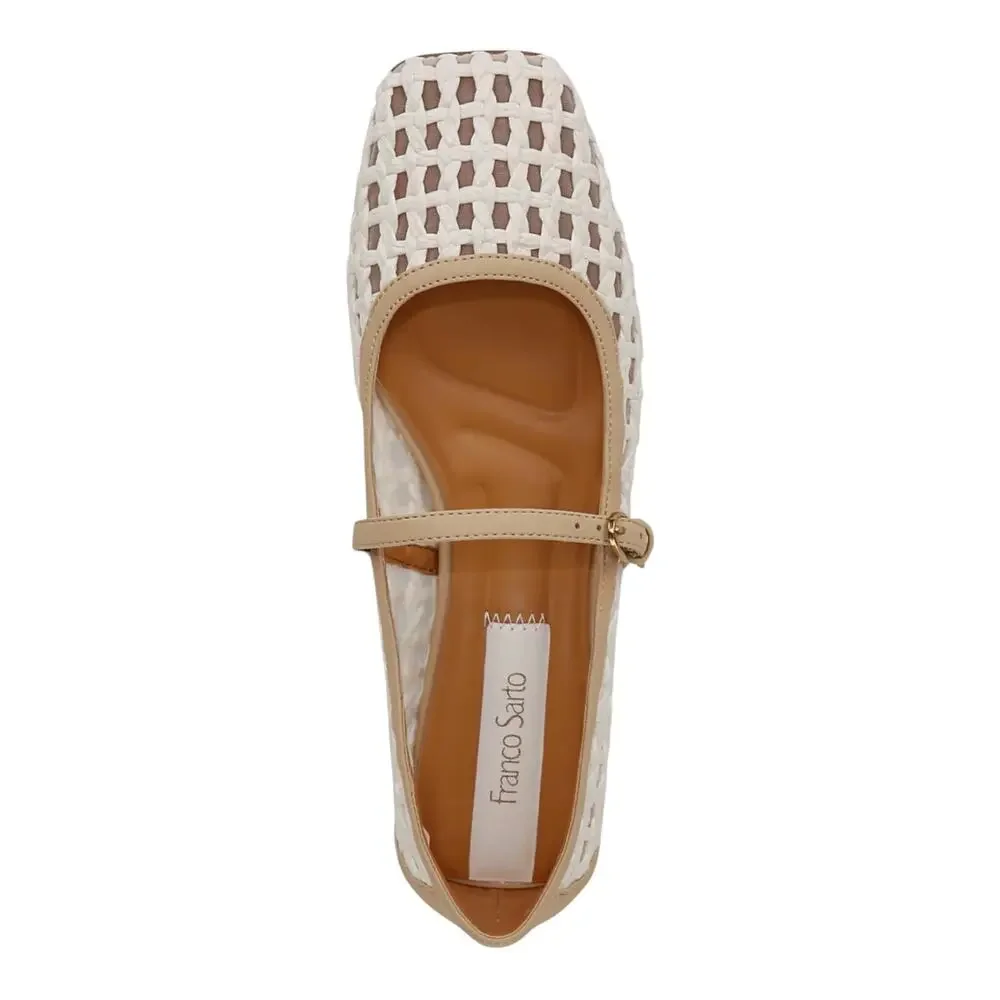 Franco Sarto Women's Tinsley Square Toe Mary Jane Flats Ivory Size 9